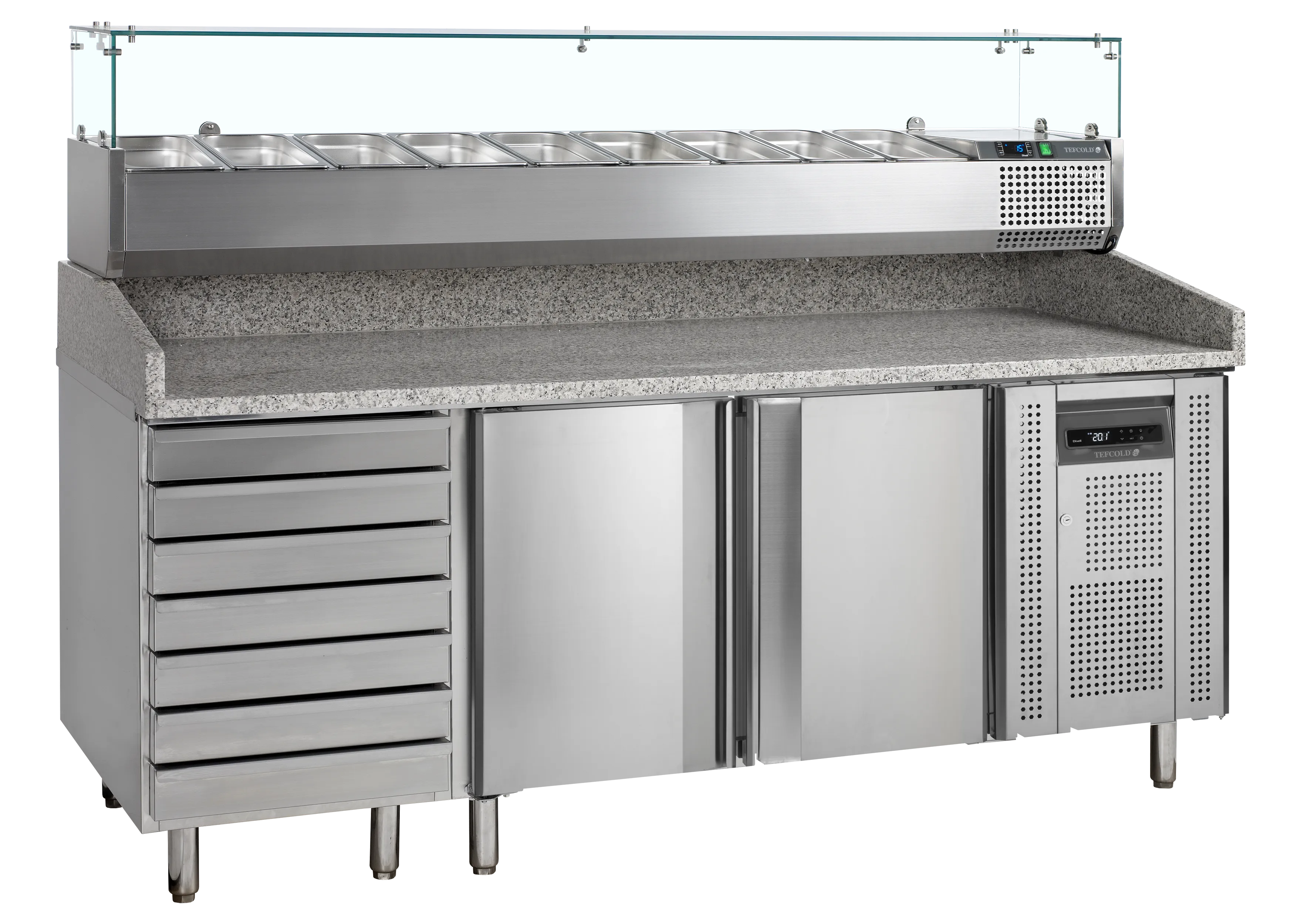 Tefcold PT1310 Pizzatafel met laden + Opzetvitrine 9 x GN 1/3