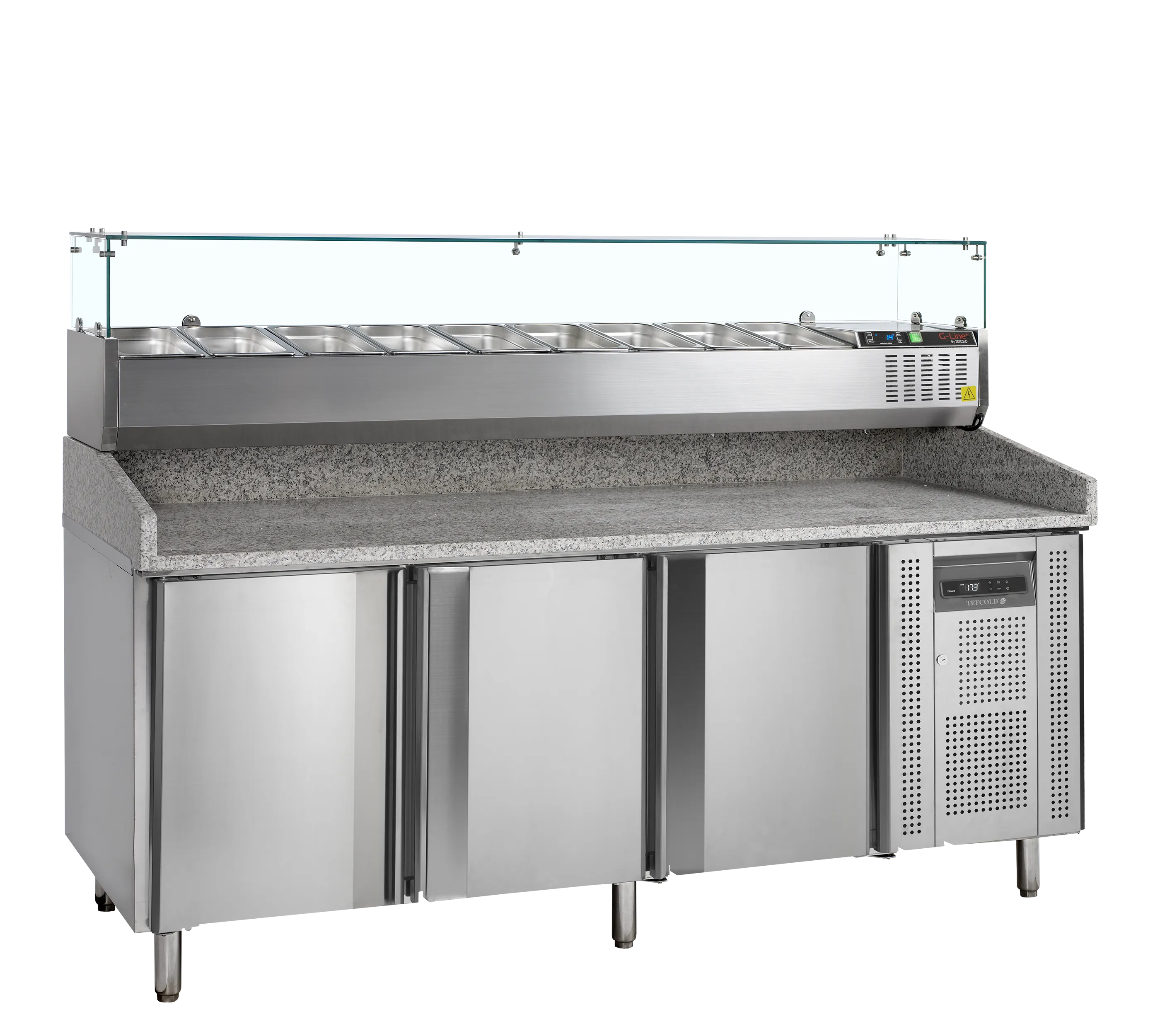 Tefcold PT1300 Pizzatafel GN 1/1  + Opzetvitrine 9 x GN 1/3